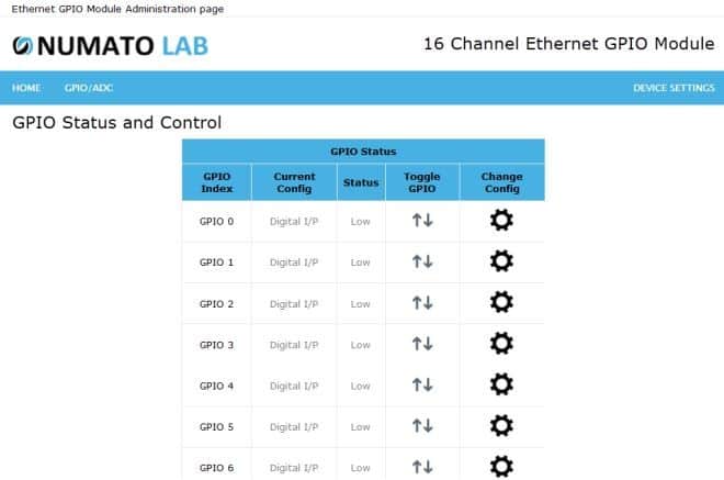 16 Channel Ethernet GPIO Module GPIO Status and Control