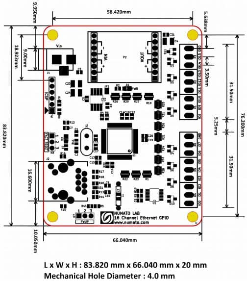 16 Channel Ethernet GPIO Module Physical Dimensions